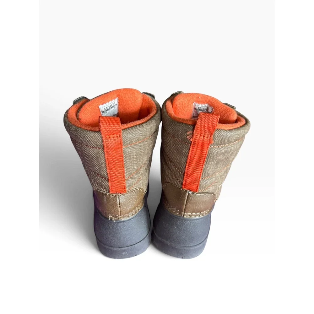 Carters Winter Boots Toddler 8M Brown Orange Fleece Lined Waterproof Snow Deltha